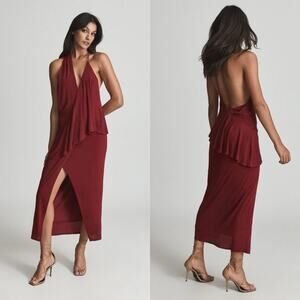 NEW Reiss XENA Strappy Open Back Cocktail Dress Dark Red US 6